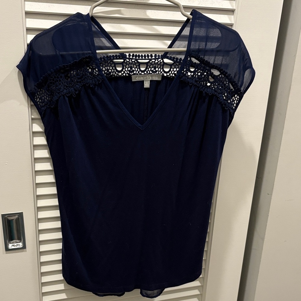 Daniel Rainn Deep Blue Crochet Detail Blouse